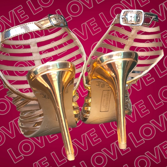 Christian Siriano Metallic Rose Gold Strappy Heels - Picture 4 of 4